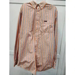 Chaps Men's Orange And Blue Striped Long Sleeve Dress Shirt Size XL